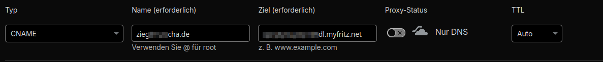 DynDNS Einstellungen beim Registrar