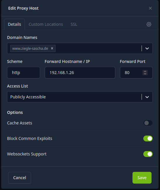 edit Proxy Host